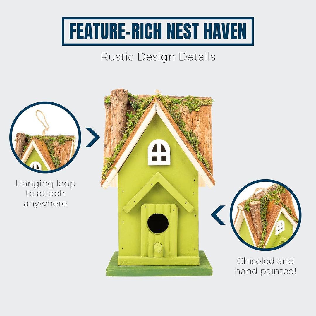 MEKKAPRO Rustikales handgefertigtes Vogelhaus aus Holz mit natürlichen Details - Einladendes Gartens