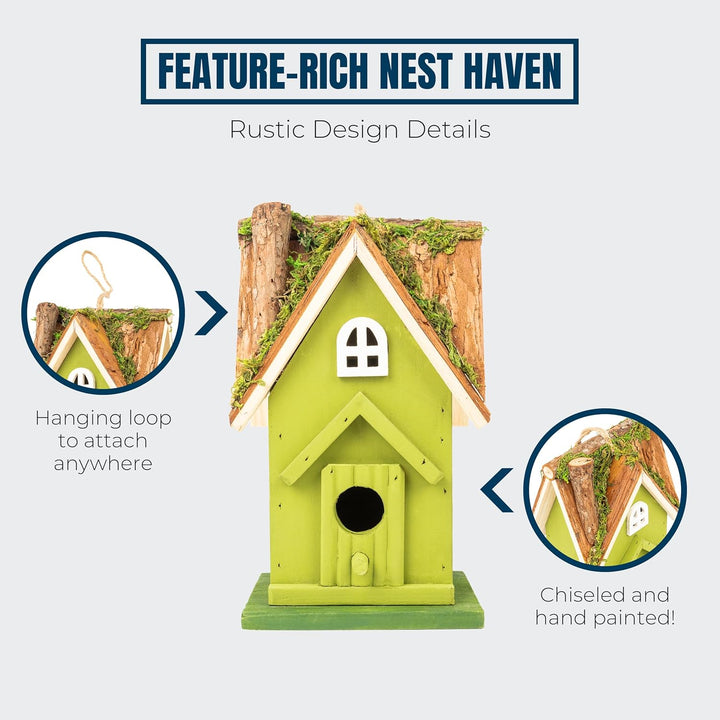 MEKKAPRO Rustikales handgefertigtes Vogelhaus aus Holz mit natürlichen Details - Einladendes Gartens