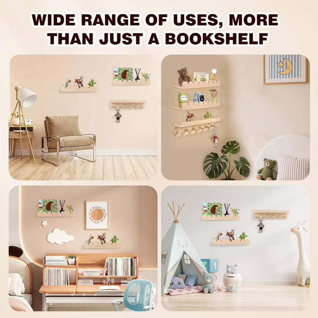 3er Set Bücherregal Kinder Wand, Wandregal Kinderzimmer 40cm, Holz Wandregal Bücher Schweberegale mi