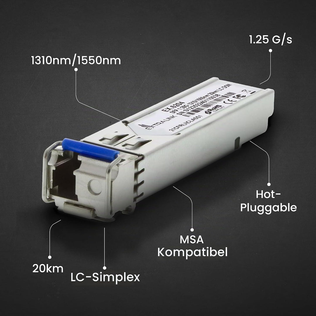 Extralink WDM SFP Modul Singlemode 1.25G LC 1310/1550nm bis 20km – Kompatibel mit Ubiquiti UniFi Net