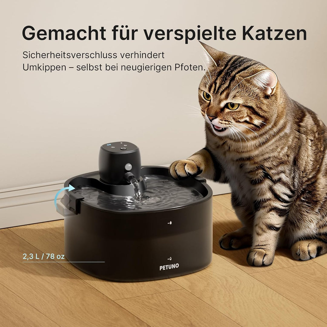 2,3L Katzenbrunnen Kabellos Batteriebetrieben, Schwarz | 4000mAh-Akku, Bewegungsmelder, Ultraleise P