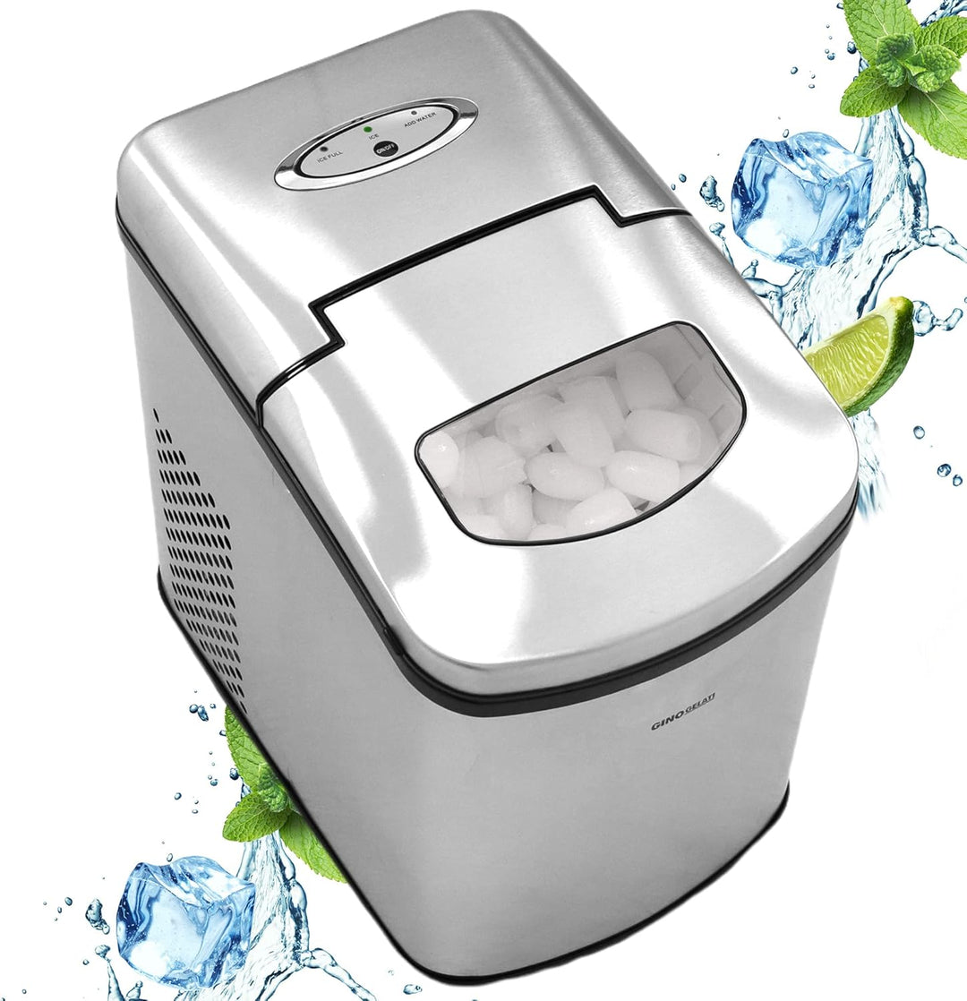 Gino Gelati GG-175W Digitaler Edelstahl Eiswürfelbereiter Eiswürfelmaschine Icemaker max. 15 Kg/24 h
