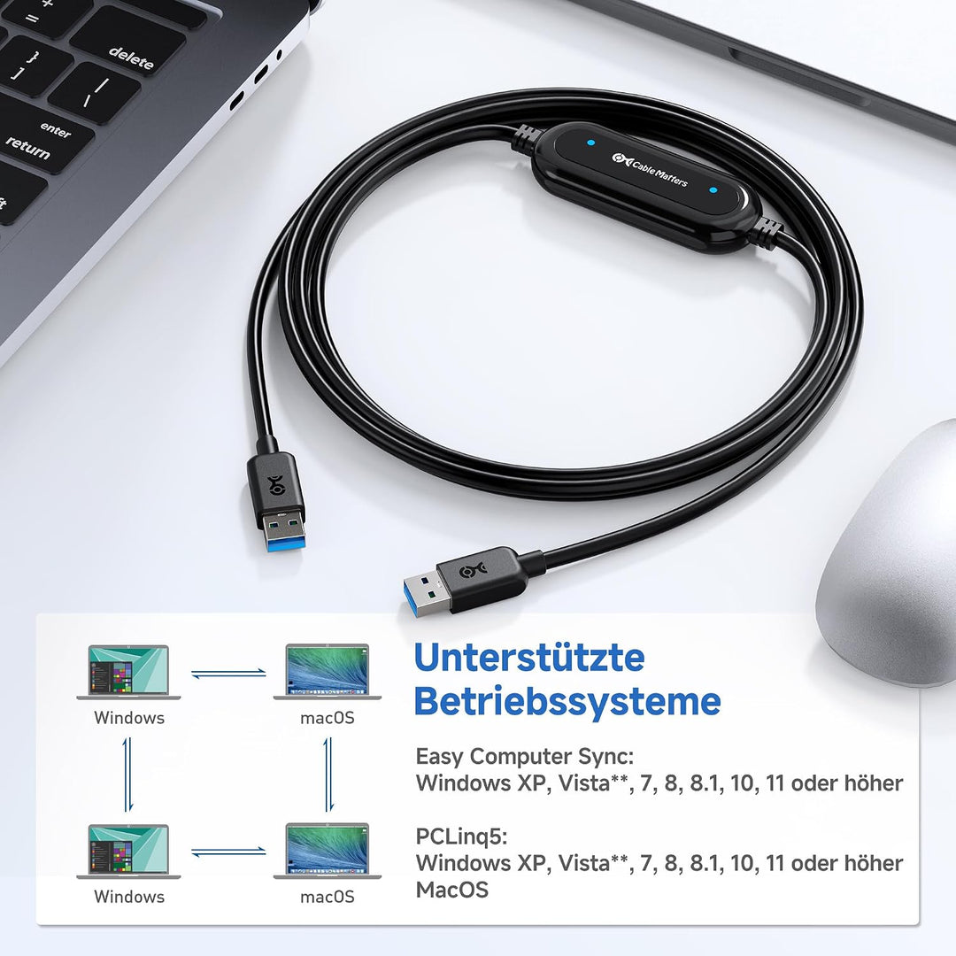 Cable Matters USB 3.0 PC zu PC USB Link Kabel 2m (USB Datenkabel/PC zu PC linkkabel) für Windows und