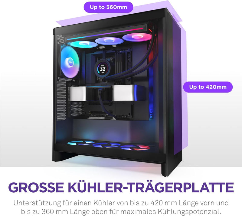 NZXT H7 Flow RGB | Mid-Tower-ATX-Airflow-Gehäuse mit RGB-Lüftern | Unterstützt Lüfter im Boden zur d