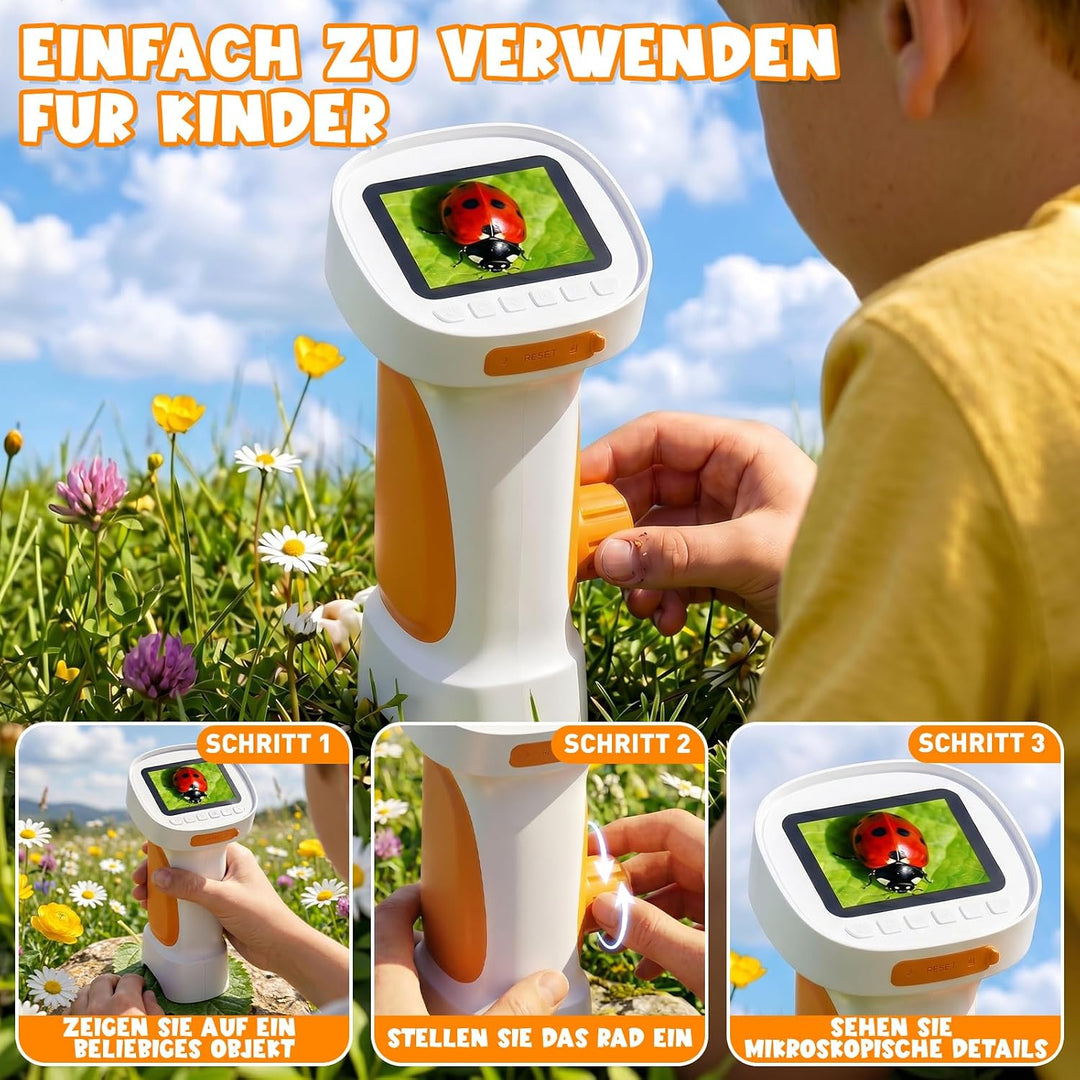 Mikroskop für Kinder 1000X mit Bildschirm, Foto, Videofunktion | Tragbares Digitales Mikroskop Kinde