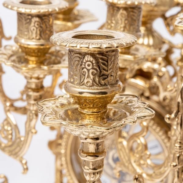 ARTERAMEFERRO Triptychon Barockuhr aus poliertem Messing mit französischen Kerzenhaltern für Konsole
