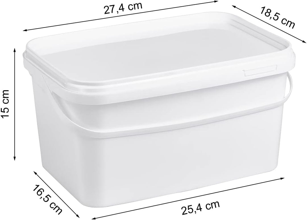 Nipter Eimer mit Deckel 5l, Eimer 5,8l rechteckig, Plastikeimer weiss, stapelbar, 15 Stück 5L - 15 S