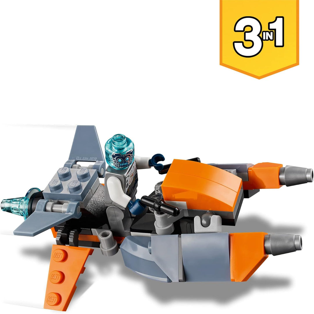 LEGO 31111 Creator 3-in-1 Cyber-Drohne - Cyber-Mech - Hoverbike, Set mit Roboter-Minifigur, Weltraum