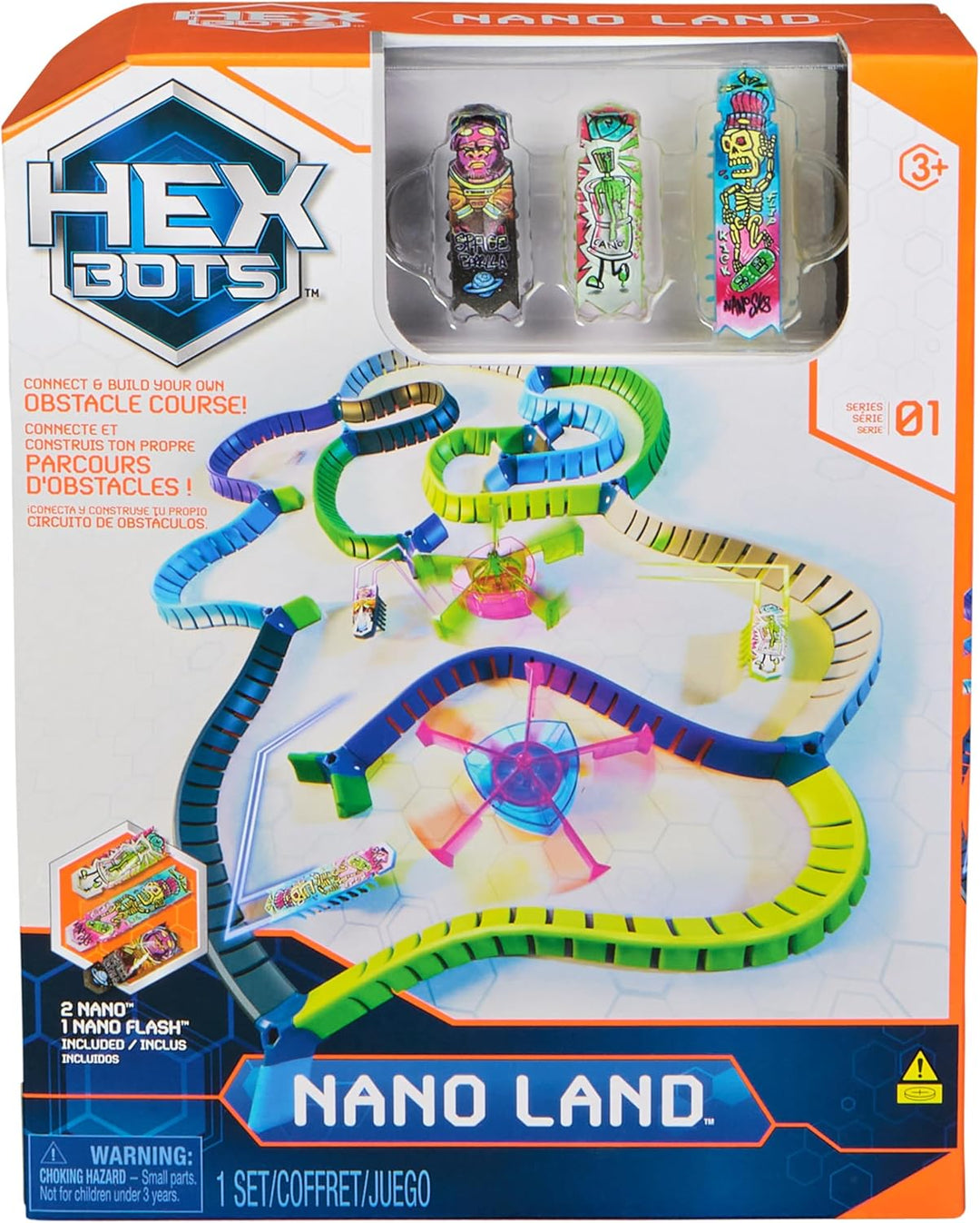 Hex Bots NanoLand Spielset mit 36 Bauteilen, 2 Karussellen, 2 Nano Bots und einem superschnellen Nan