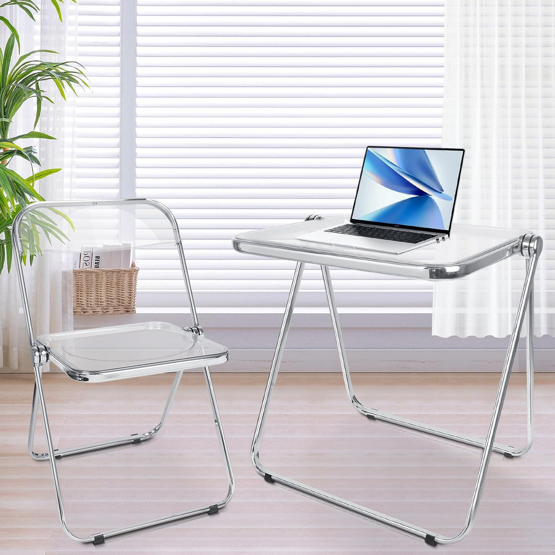 Klapptisch aus Acryl, transparent, keine Montage erforderlich, kleiner Schreibtisch für Zuhause, Bei
