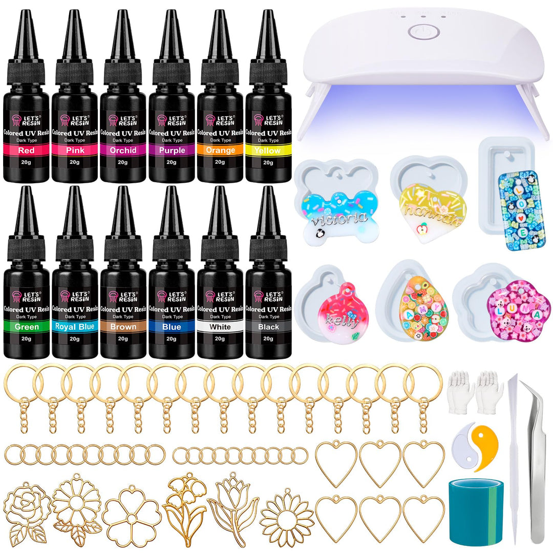 LET'S RESIN UV Resin Set mit UV Lampe, 12 Farben UV Resin mit Silikonformen, UV Harz mit Lampe, für