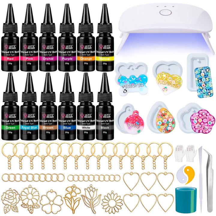 LET'S RESIN UV Resin Set mit UV Lampe, 12 Farben UV Resin mit Silikonformen, UV Harz mit Lampe, für