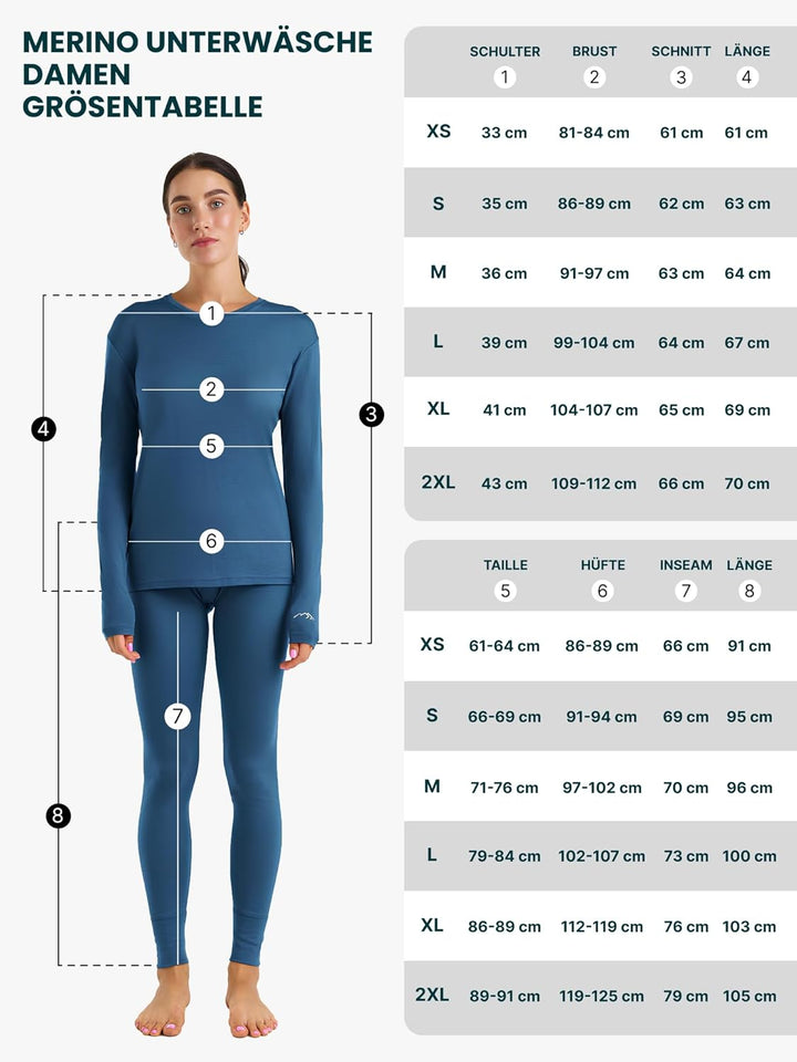 Merino.tech 100% Merino Unterwäsche Damen Set - Leicht, Mittelgewicht, Funktionsunterwäsche Merinowo