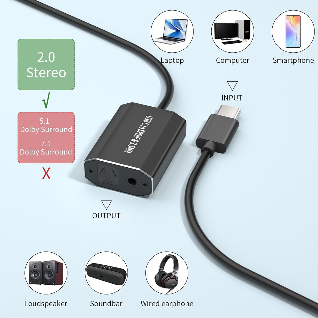 Ozvavzk USB C zu Toslink Klinke Unidirektionaler Typ C auf Optisch 3,5 mm Audio Adapter, Thunderbolt