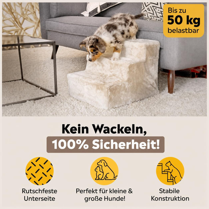 lionto Haustiertreppe Katzentreppe Hundetreppe mit Plüschbezug Farbe Beige Treppe, Beige