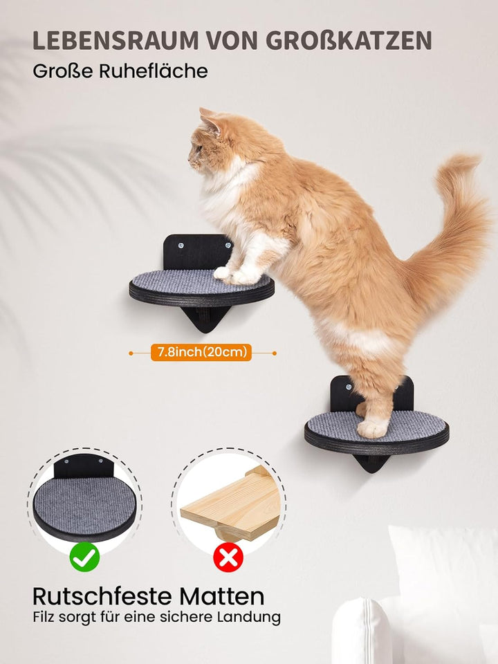 Kletterwand Katzen Set mit Katzenbett und 3 Stufen, Katzenmöbel aus Holz Katzentreppe, Katzen Wandel
