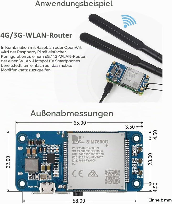 Waveshare SIM7600G-H 4G HAT (B) for Raspberry Pi Supports LTE Cat-4 4G/3G/2G GNSS Positioning Global