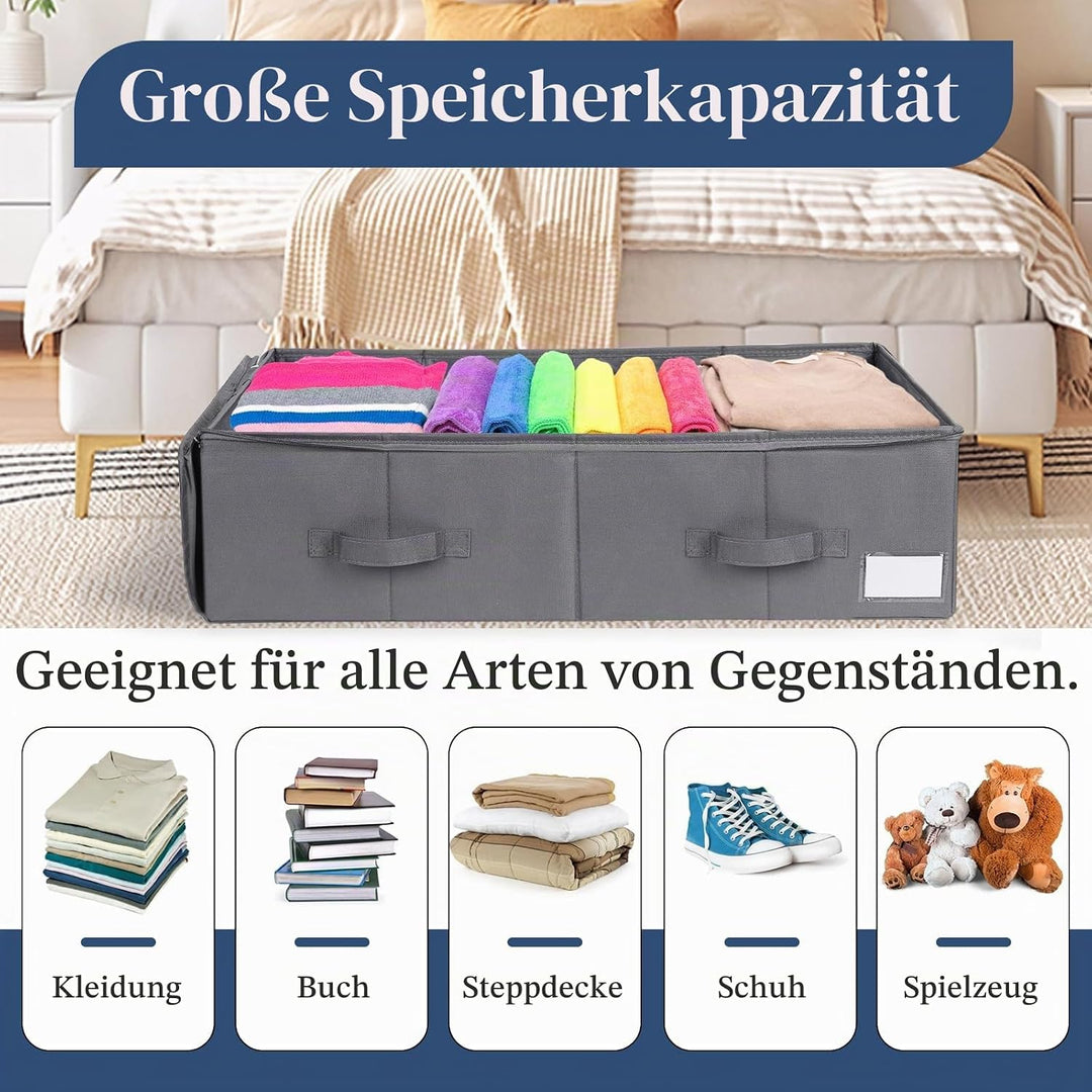 Lannvan Unterbettkommode,2 Stück Unterbett Aufbewahrungsbox mit Deckel 70L,faltbare design mit 4 Ver