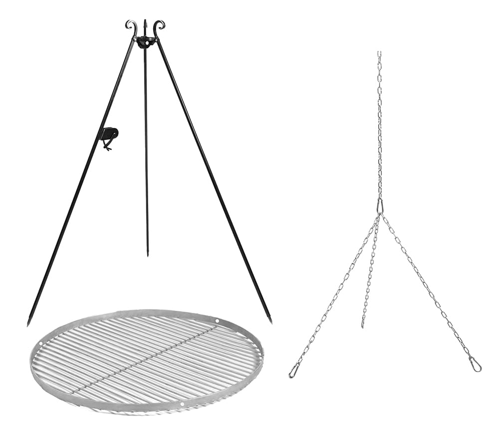 Schwenkgrill 180 cm - Grillrost aus Edelstahl 50 cm + Kurbel - Dreibeingrill - Holzkohlegrill Grill