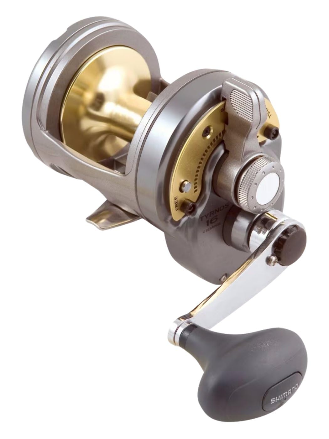 Shimano - Tyrnos – Multiplikatorrolle zum Hochseerangeln, Schwarz/Gold TYR16, TYR16