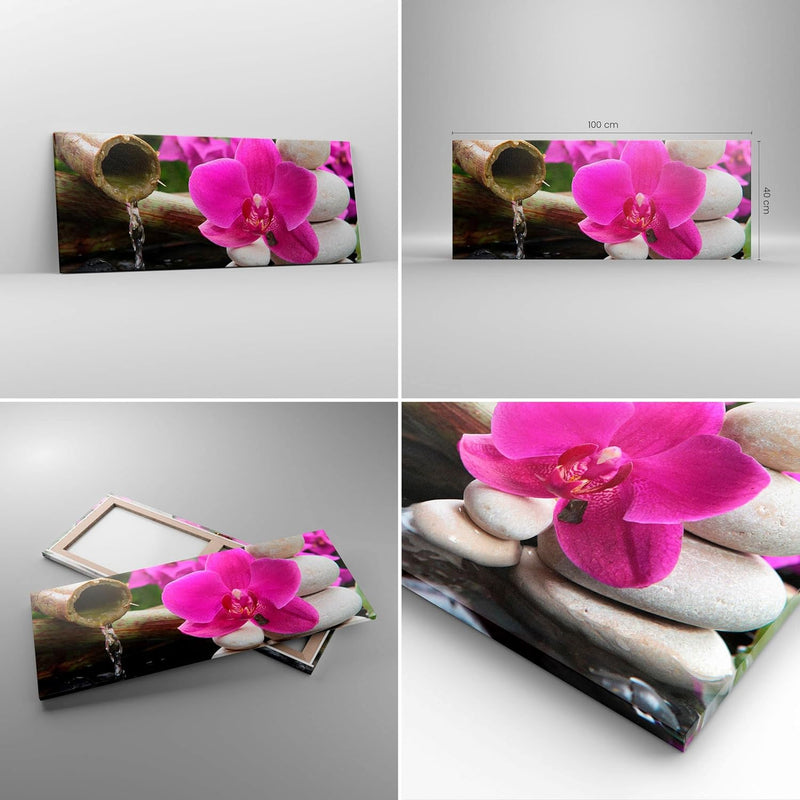 Panorama Bilder auf Leinwand 100x40cm Leinwandbild Orchidee Bambus Dekoration Spa Gross Wanddeko Bil