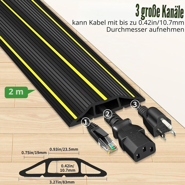 Boden-Kabelschutz, 2 m Bodenschnurabdeckungen, Gummidrahtabdeckung, Outdoor-Bodenkabelabdeckung, 3 K