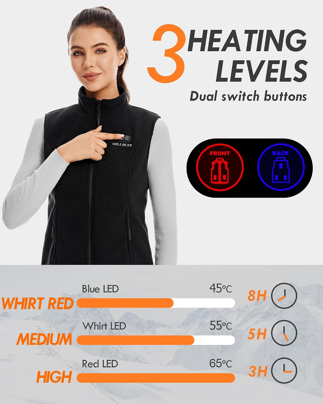 Beheizbare Weste, Fleece Heizweste Damen mit Powerbank 7.4V 12000mAh, Heizweste mit 8 Heizzonen, Beh