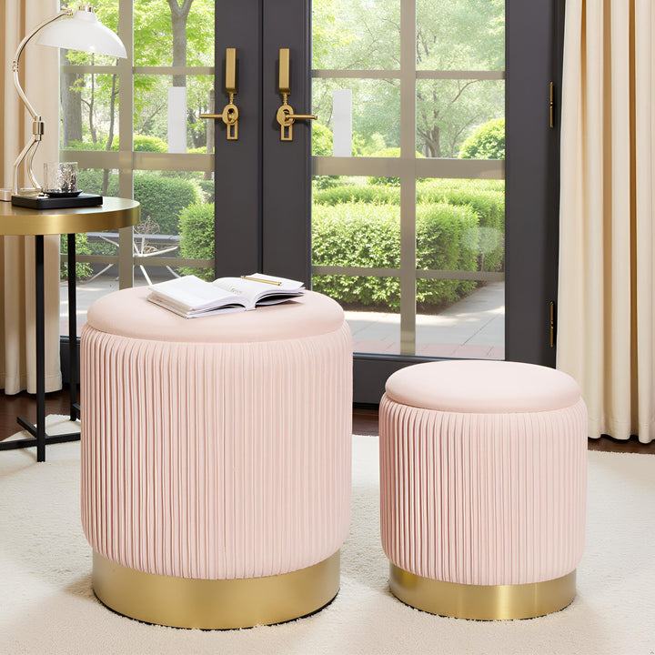 AllEquip 2er-Set Sitzhocker Samt Schminktisch Pouf Hocker mit Stauraum Ottoman Aufbewahrungshocker (