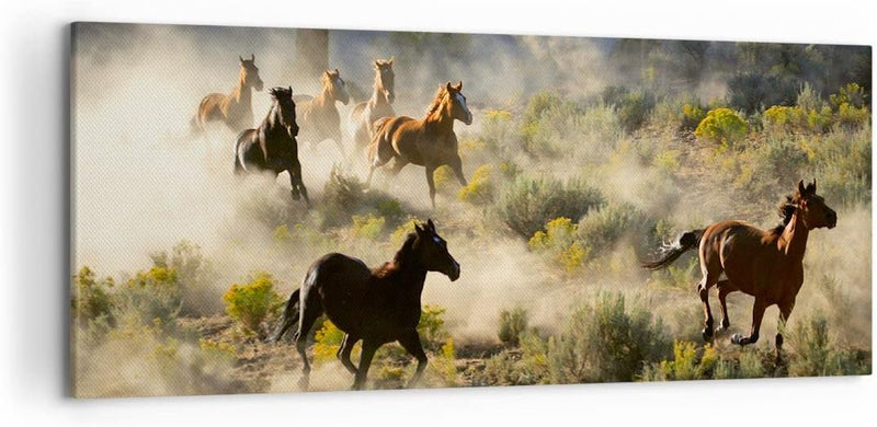 Wandbilder Dekoration Wohnzimmer Cowboy Cowgirl Pferd Panorama Bilder auf Leinwand 120x50cm Leinwand