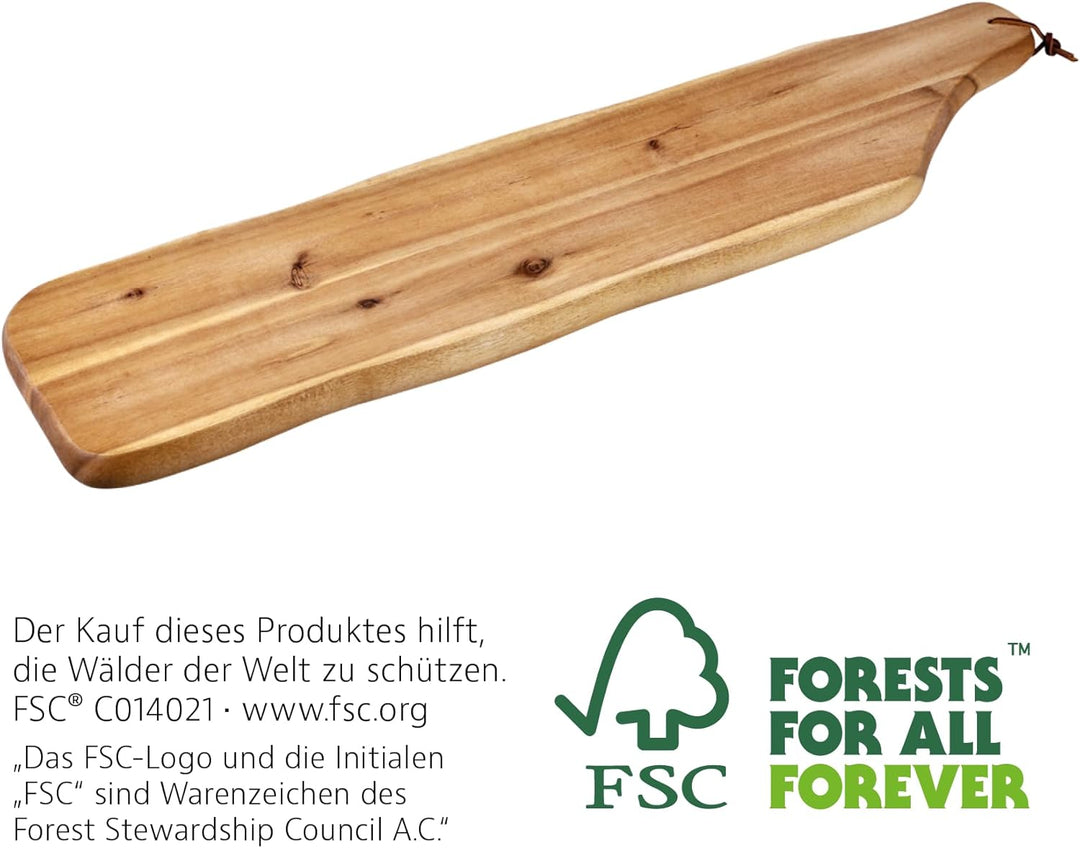 KESPER | Servierbrett Akazienholz XL 71–85 cm mit Lederband | 2819513 | Masse: 71–85 × 17 cm | Holzs