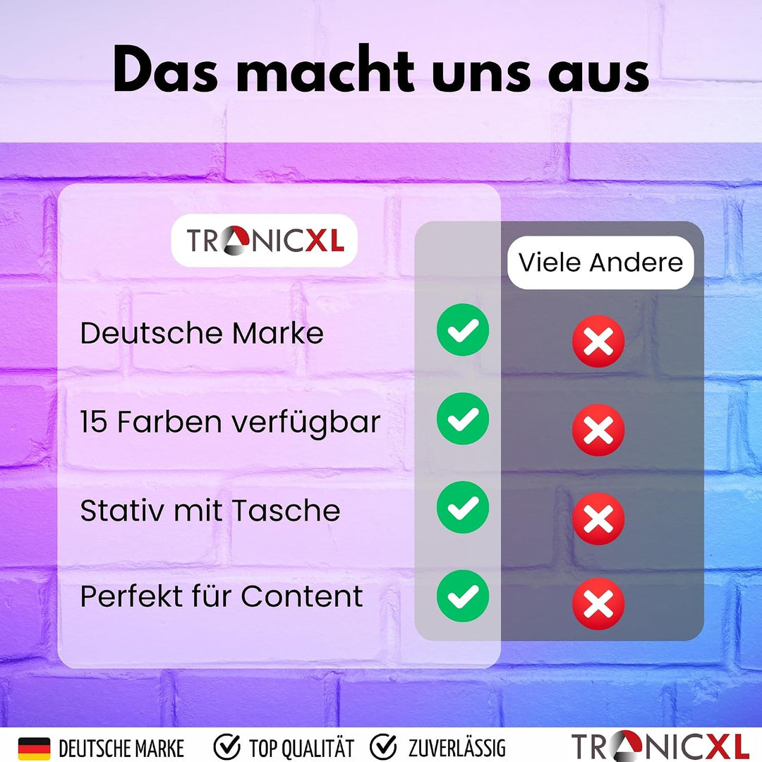 TronicXL 1,05m Premium Kamerastativ für Smartphone iPhone Stativ Tripod mit RGB Ringlicht Ringlampe