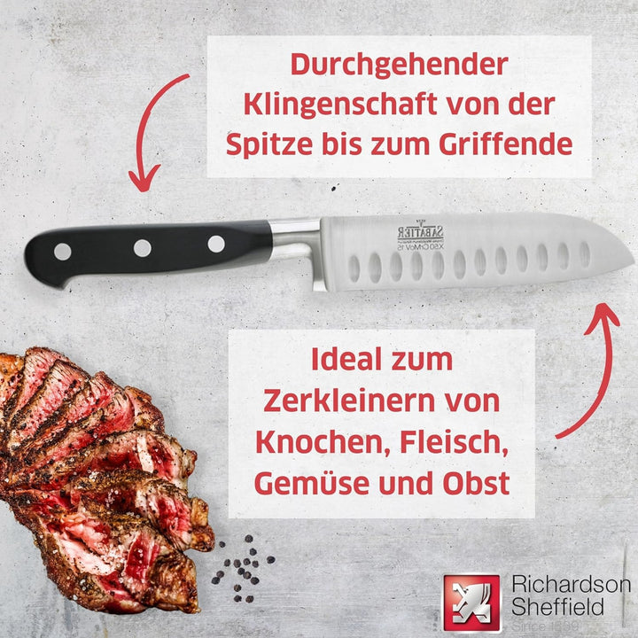 Richardson Sheffield V SABATIER Santoku-Messer, 12,5 cm lange Klinge, gehärteter Klingenstahl, rostf