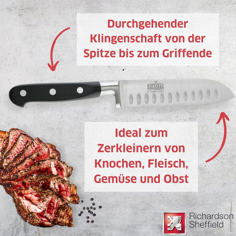 Richardson Sheffield V SABATIER Santoku-Messer, 12,5 cm lange Klinge, gehärteter Klingenstahl, rostf