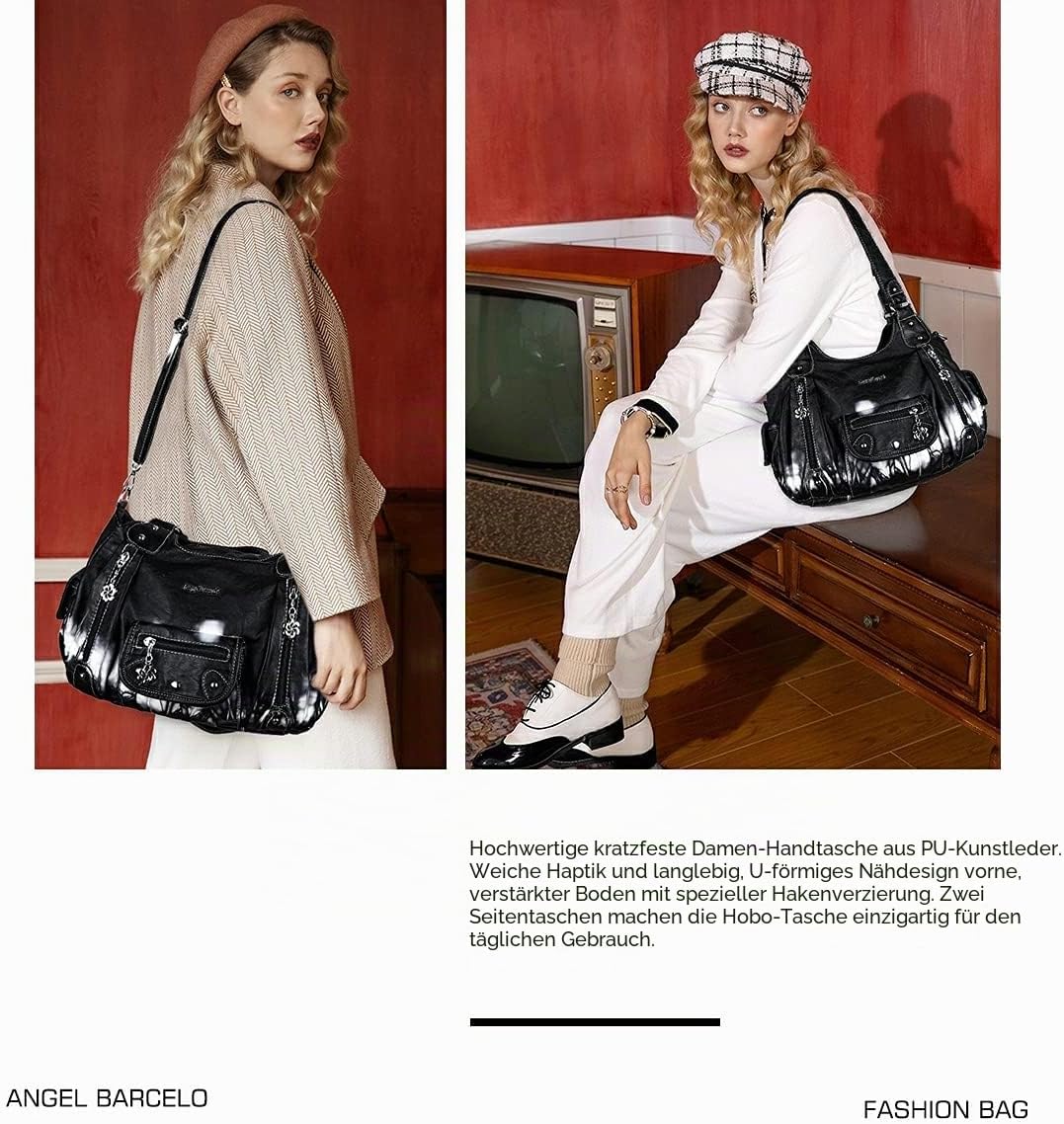 Angel Barcelo Damen Geldbörsen und Handtaschen PU Leder Umhängetasche Mode Hobo Taschen für Mädchen