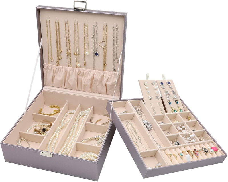 ProCase Schmuckschatulle Damen Leder, Schmuckkästchen mit 2 Ebenen Schmuckkasten Schmuckkoffer Schmu