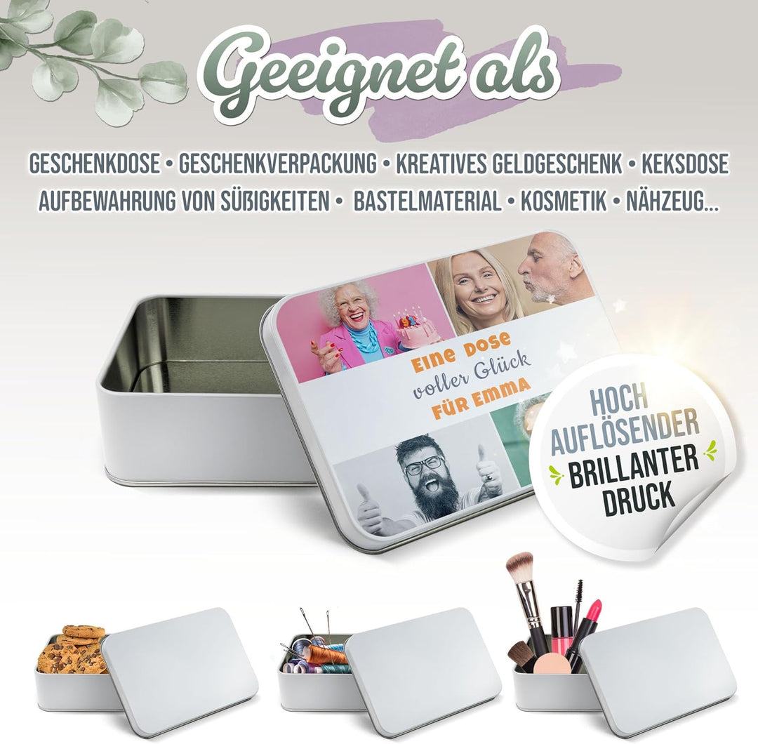Print Royal PR Geschenkdose selbst gestalten mit 4 Fotos & 3 Zeilen Text - Blechdose bedrucken, Pers