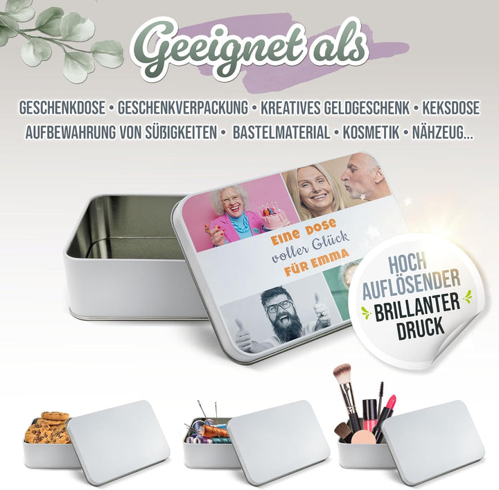 Print Royal PR Geschenkdose selbst gestalten mit 4 Fotos & 3 Zeilen Text - Blechdose bedrucken, Pers