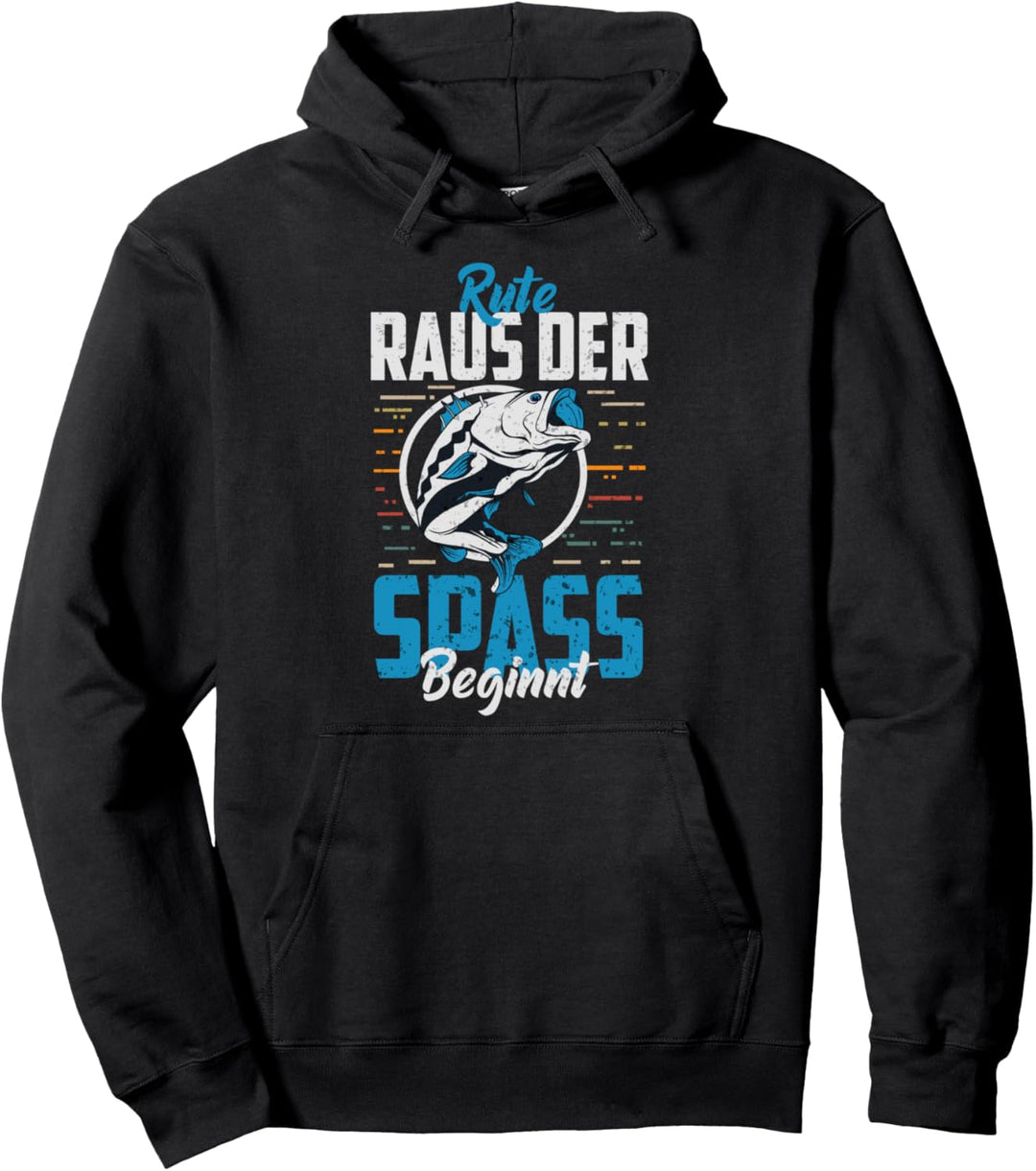 Rute Raus der Spass beginnt Fischer Angler Geschenk Pullover Hoodie