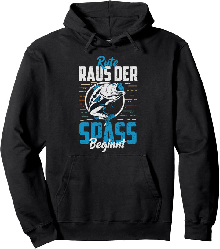 Rute Raus der Spass beginnt Fischer Angler Geschenk Pullover Hoodie