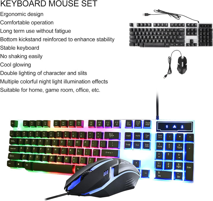 ciciglow Gaming-Tastatur und -Maus-Kombination, Kabelgebundene Hintergrundbeleuchtete Computertastat