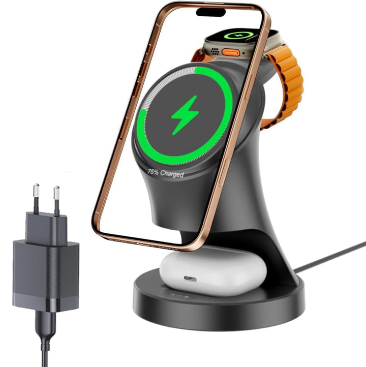 Ladestation Apple Watch und iPhone, 3 in 1 Induktive Ladestation mit Magsafe Ladegerät Wireless Char
