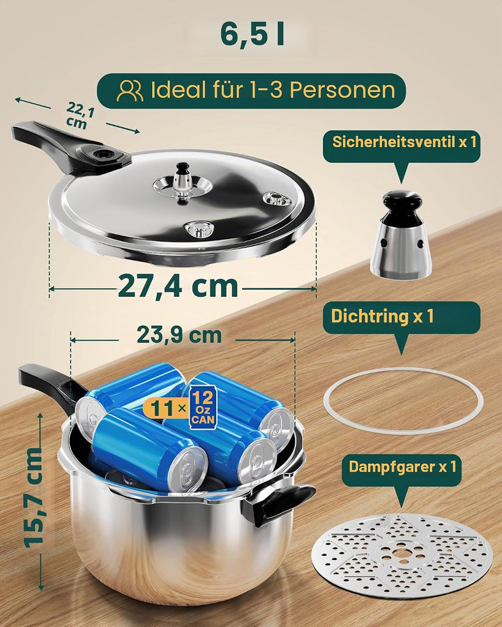 WantJoin Schnellkochtopf, Edelstahl, 6 Qt, kommerzieller Schnellkochtopf, für Schnellkochtöpfe oder