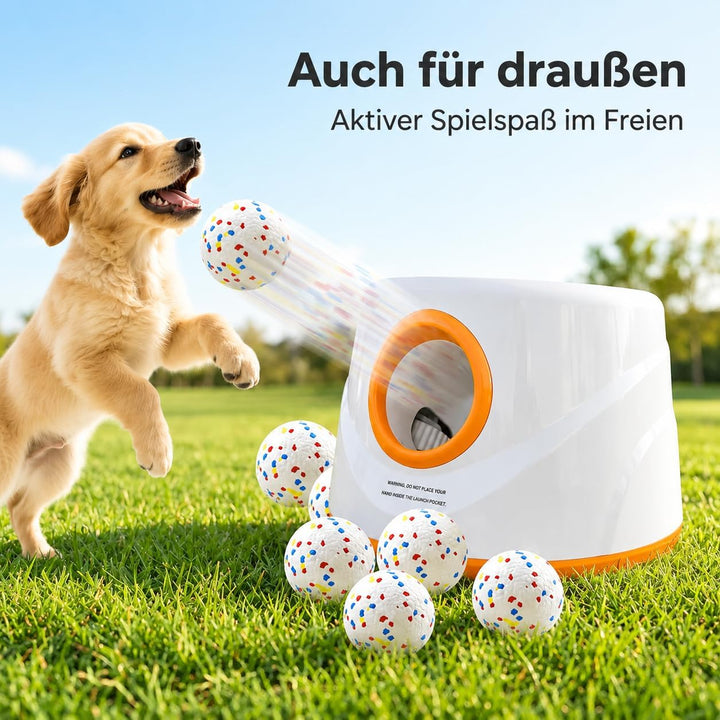 Automatischer Ballwerfer für Hunde, Wiederaufladbarer Ballwerfer mit 3 Distanzstufen (5–15 m), 9 ETP