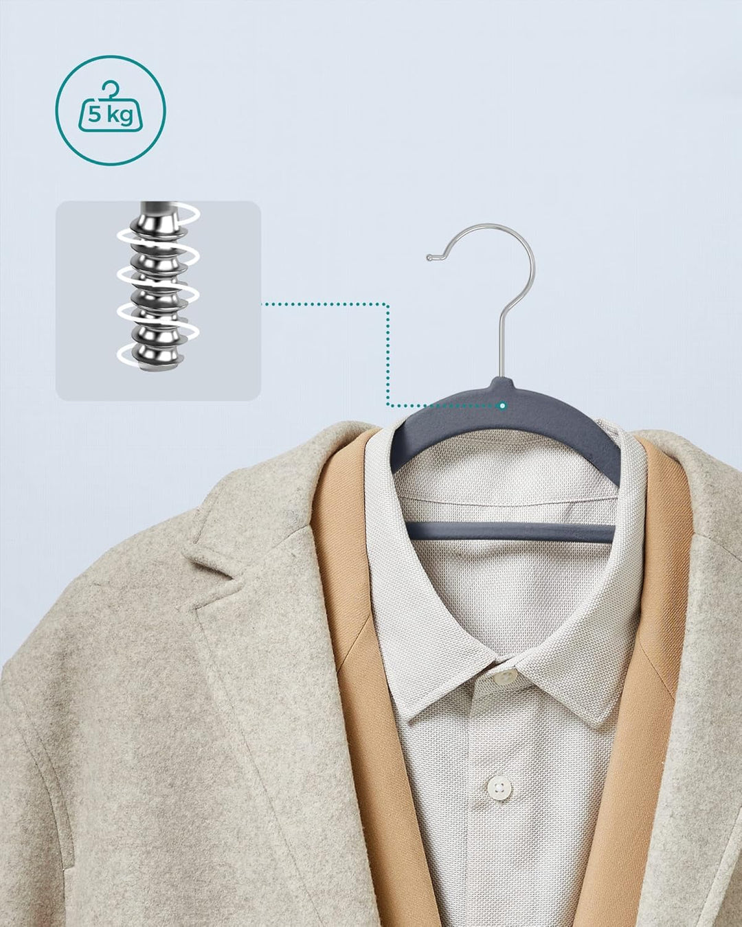 SONGMICS 100 Stück Kleiderbügel Samt, Bügel-Set mit Rutschfester Oberfläche, Platzsparender Anzugbüg