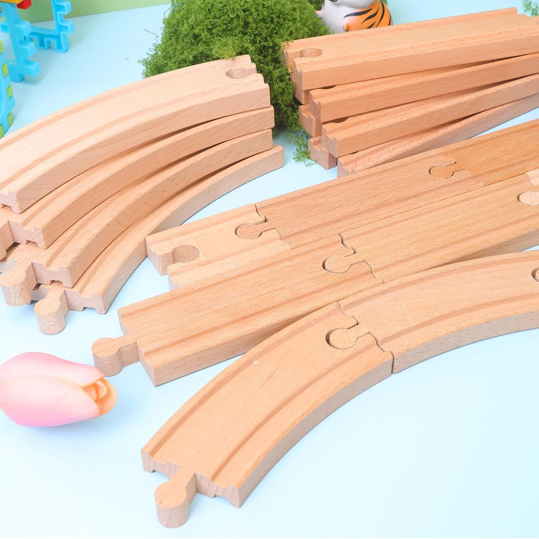 Holzeisenbahn Schienen, 20 Teile Buchenholz Holz Eisenbahn Kinder, Eisenbahn Holz für Kinder ab 3 Ja