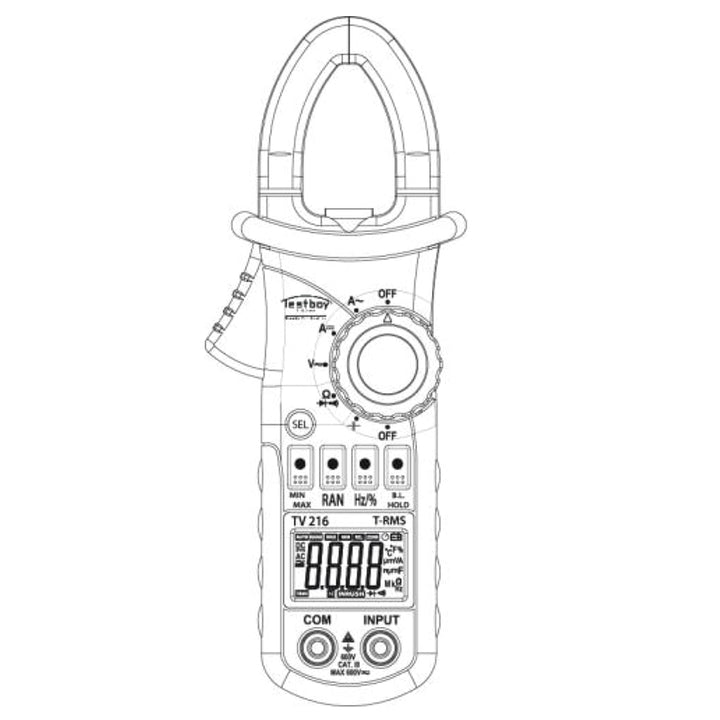 Testboy TV 216N digitales Zangenamperemeter (LED-Messstellenbeleuchtung, Spannungsmessung bis 600 V