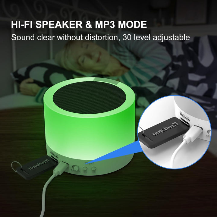 Bluetooth Lautsprecher mit Licht und Digital Wecker, White Noise Machine, Touch Dimmbares Nachtlicht