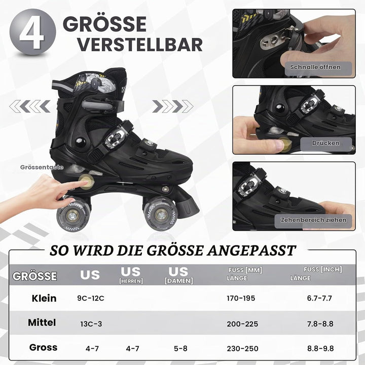 Nattork Rollschuhe Kinder, Verstellbare Rollschuhe für Kinder Jungen Mädchen, 4 Grössen Verstellbar