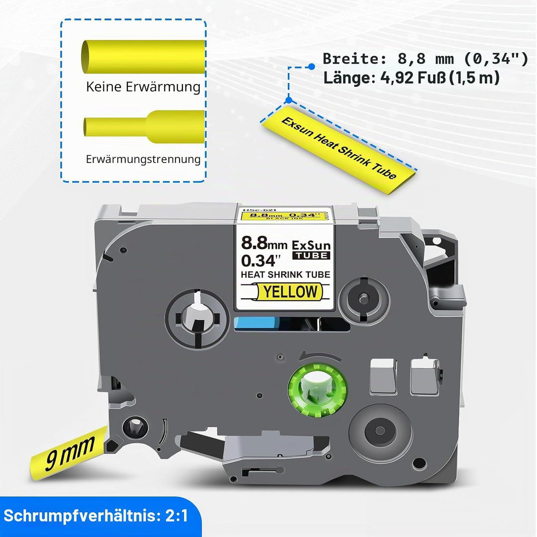 3er-Pack Kompatibel 8,8mm Schrumpfschläuche Etikettenband für Brother HSe-621 HSe621 HS621 HS-621 fü