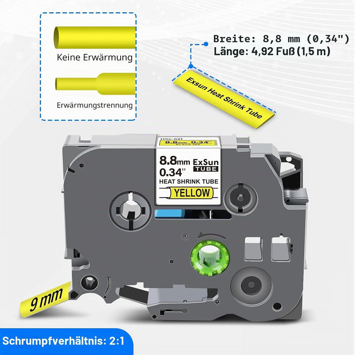 3er-Pack Kompatibel 8,8mm Schrumpfschläuche Etikettenband für Brother HSe-621 HSe621 HS621 HS-621 fü